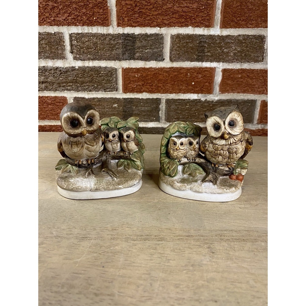 Lot Of 2 - Vtg. Owls Family. Mamma, Babies,  Figurine Ceramic HOMCO 1298